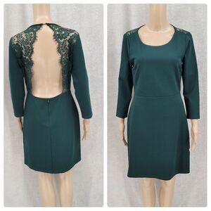Lulus Green Long Sleeve Midi Dress with Open Back Lace Trim